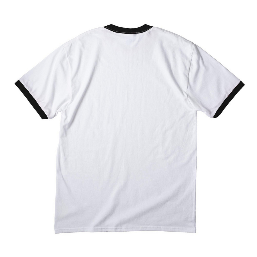 MAGA Hair Tees & Hoodies, a White/ Jet Black Cotton Ringer Tee (back-view)