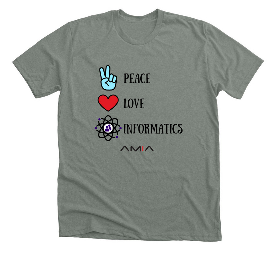 Peace, Love, Informatics, a Deep Heather Premium Unisex Tee