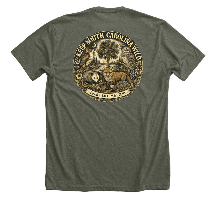 Wildlife Rehab&nbsp;, a Heather Military Green Premium Unisex Tee (back-view)