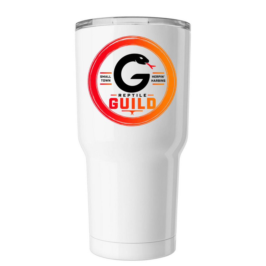 Reptile Guild Tumbler, a White Insulated Tumbler (back-view)