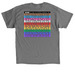 FUPC Pride Welcome design on the back, a Charcoal Classic Unisex Tee (back-view)