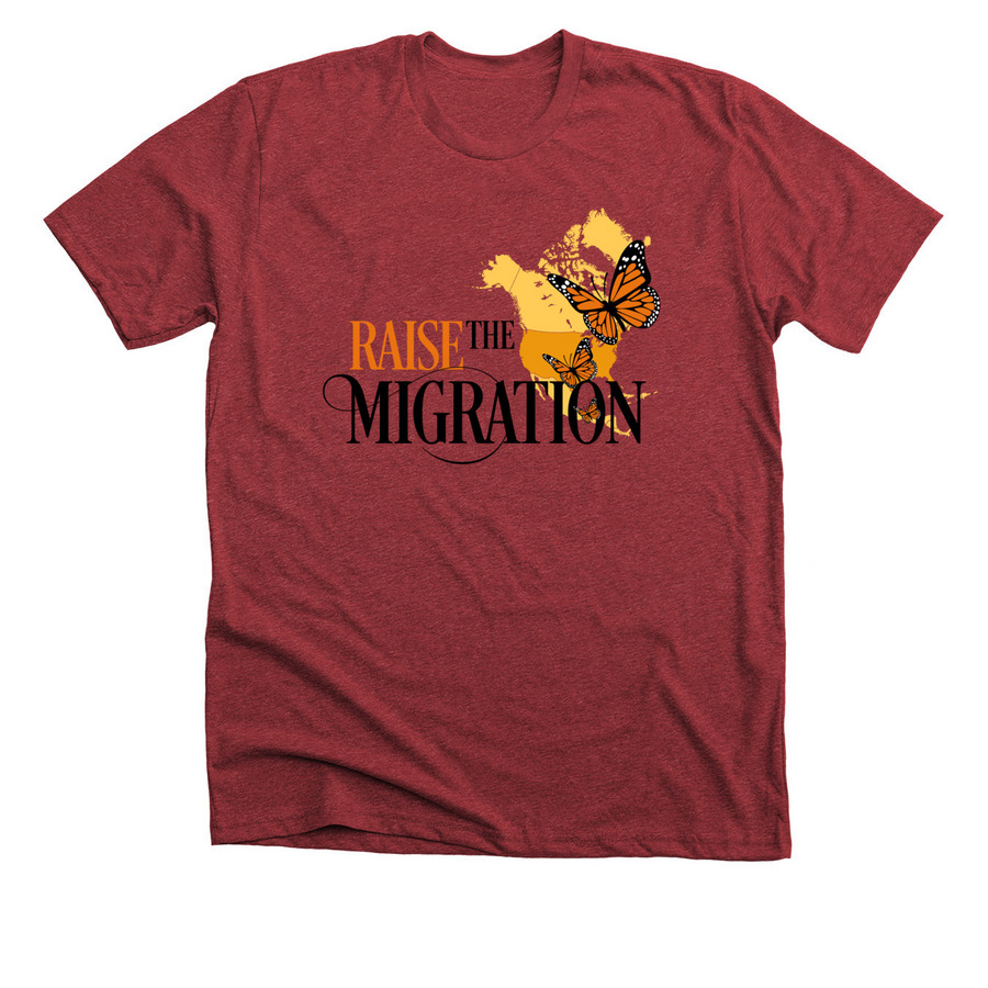 Raise The Migration Monarch Butterfly Shirts, a Heather Canvas Red Premium Unisex Tee