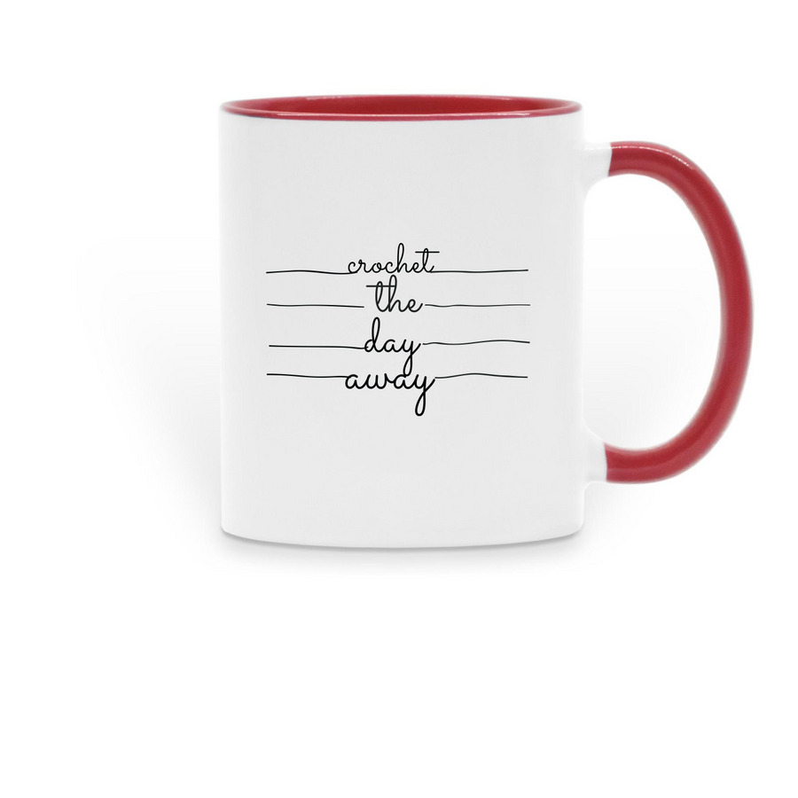 crochet the day away MUG, a Red Two-Tone Ceramic Mug