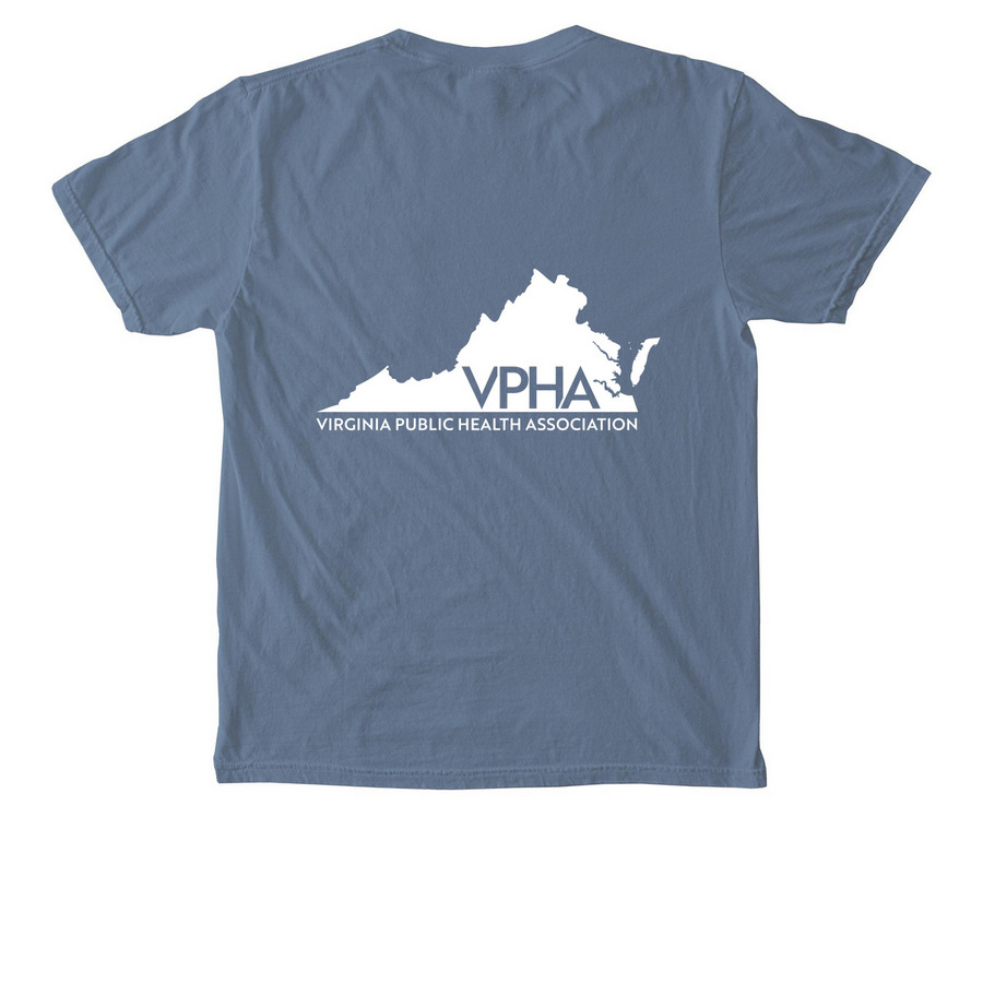 VA Public Health Association T-shirt, a Blue Jean Comfort Colors Pocket Tee (back-view)