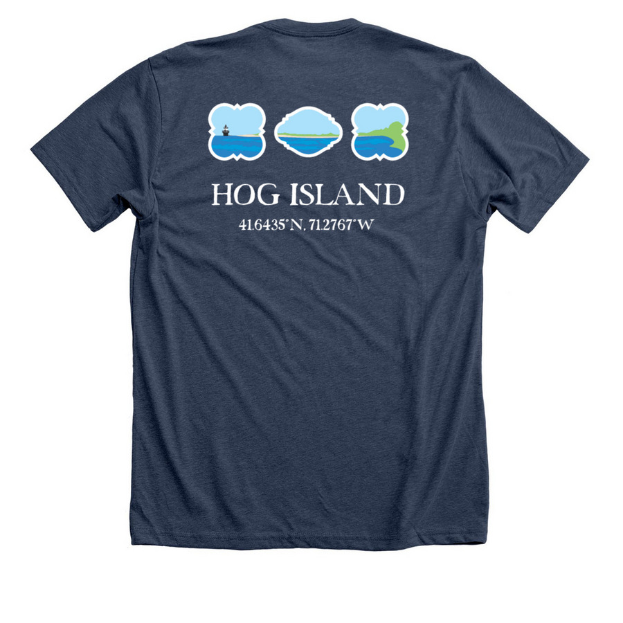 Island Compass, a Heather Navy Premium Unisex Tee (back-view)