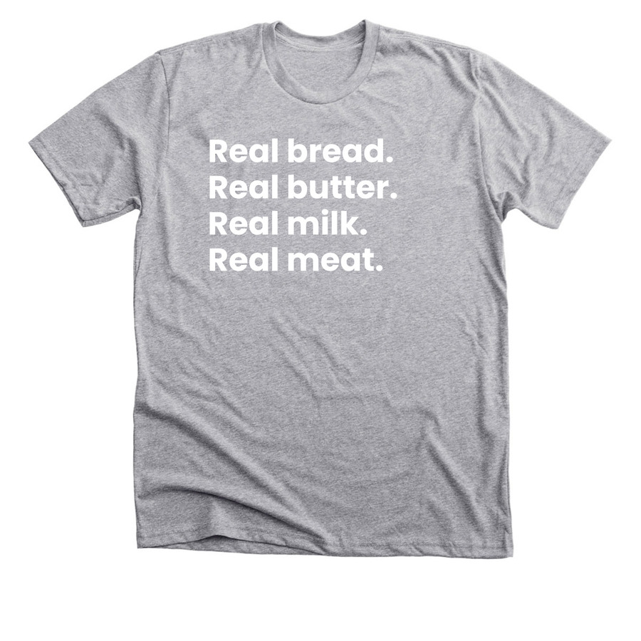 Real Food Shirt, a Athletic Heather Premium Unisex Tee