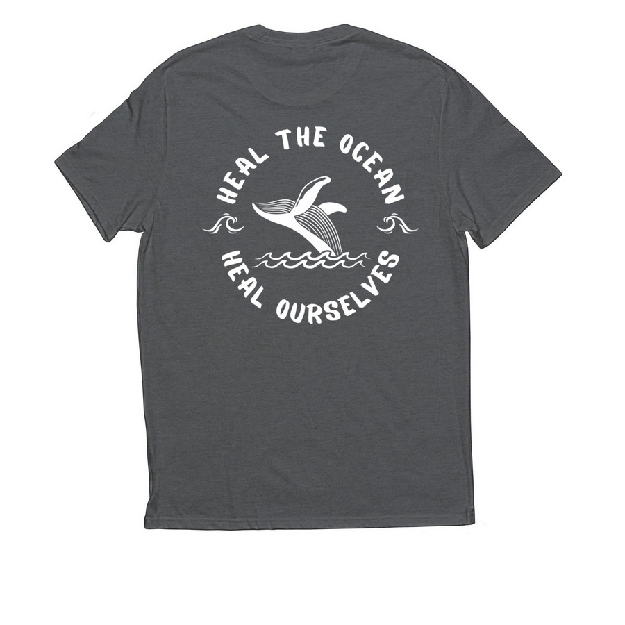 Heal the Ocean, Heal Ourselves, a Terrain Grey Allmade Eco Triblend Unisex Tee (back-view)