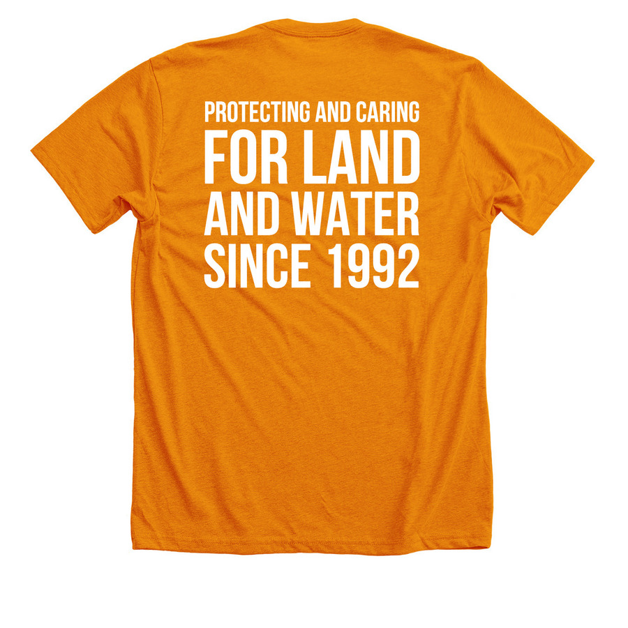 Protecting and Caring, a Heather Orange Premium Unisex Tee (back-view)