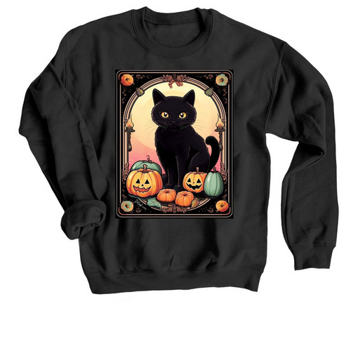 Halloween&nbsp;Black&nbsp;Cat, a Black Crewneck Sweatshirt