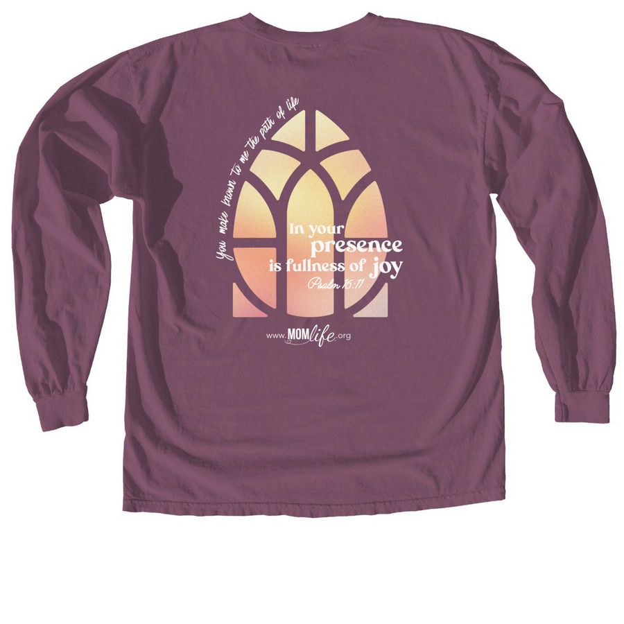 Psalm 16:11 Window on Back, a Berry Comfort Colors Long Sleeve Tee (back-view)