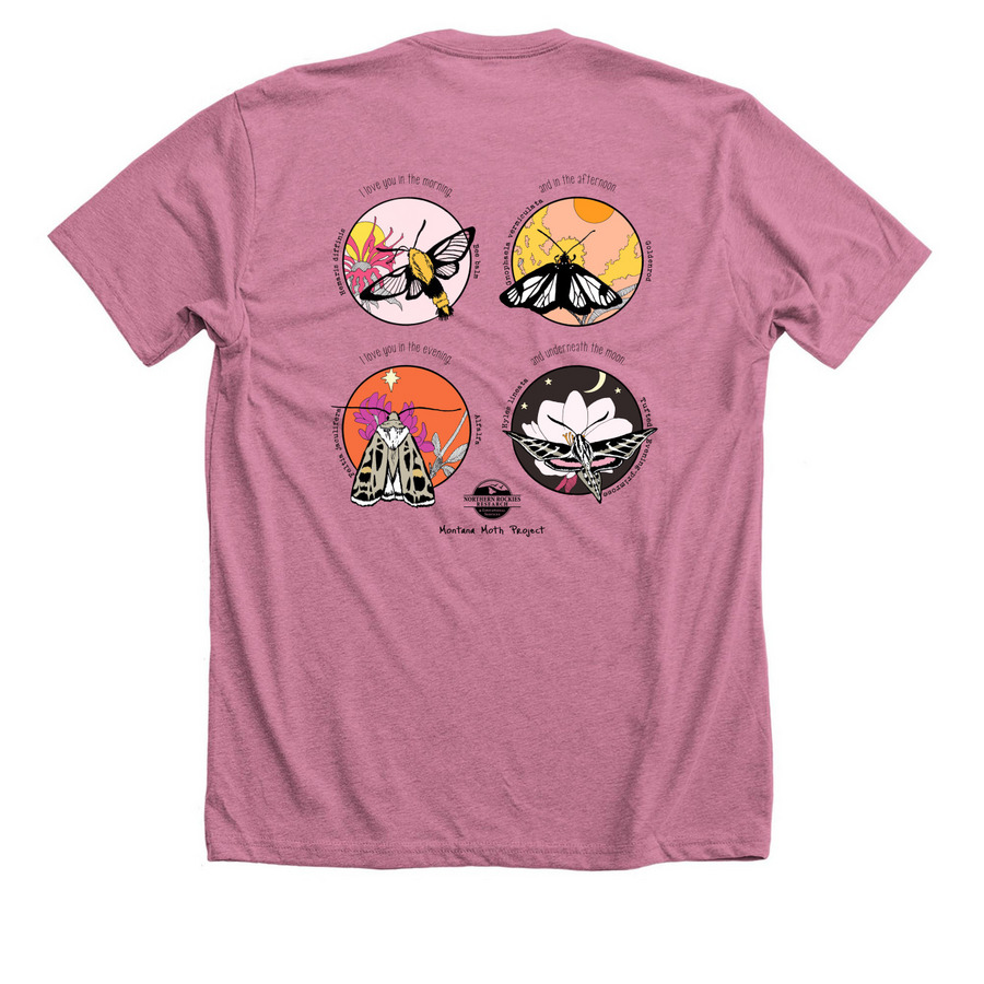 Moth Love, a Heather Mauve Premium Unisex Tee (back-view)