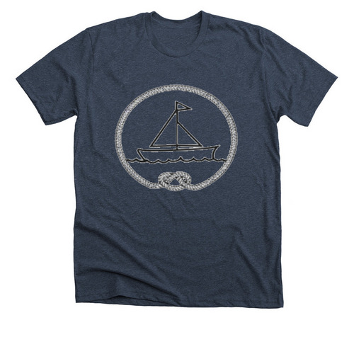 MM Classic Logo Line, a Heather Midnight Navy Premium Unisex Tee