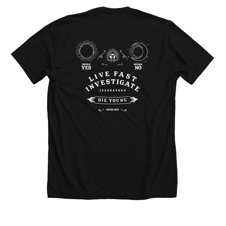 Ouija Short-sleeve Unisex T-Shirt in Black, a Solid Black Blend Premium Unisex Tee (back-view)