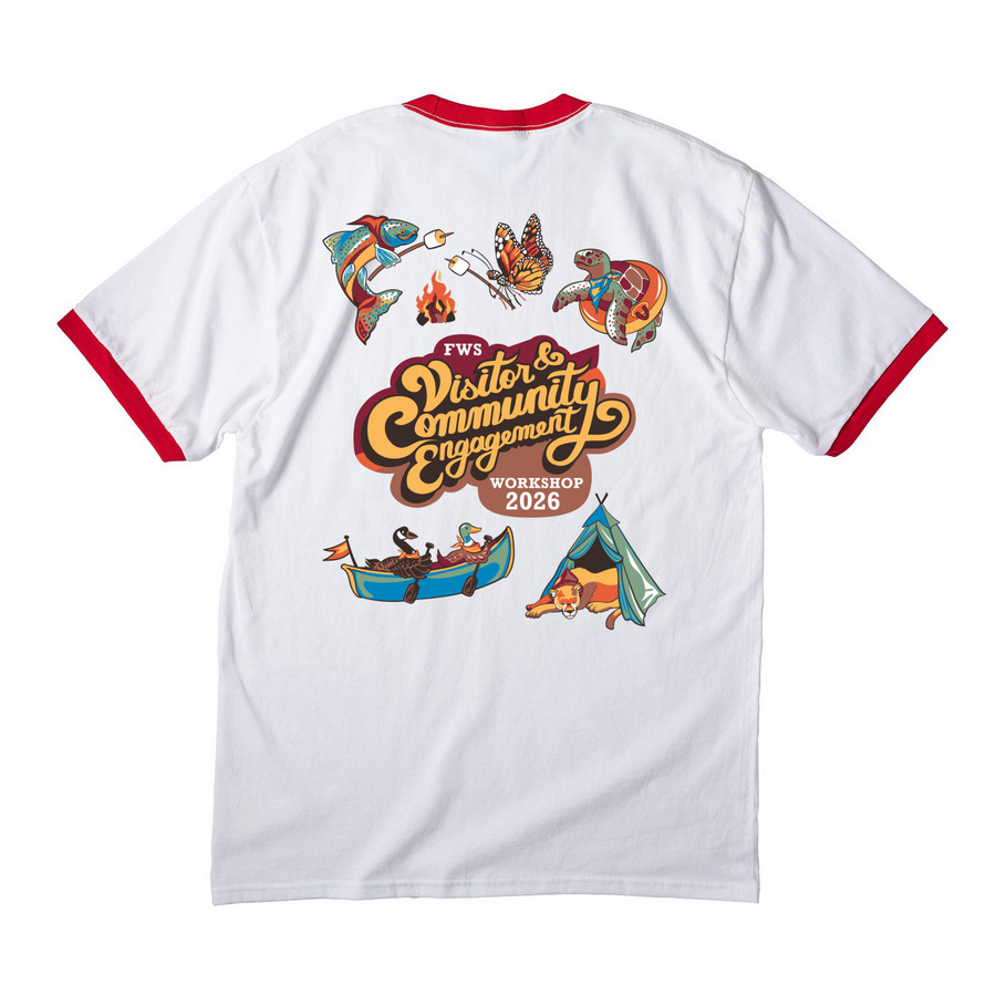 Camp VCE!, a White/ Red Cotton Ringer Tee (back-view)