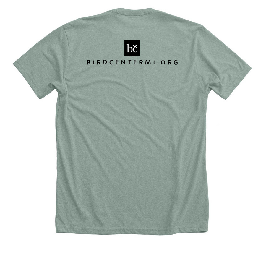 Yellow Bird with Flowers, a Heather Sage Premium Unisex Tee (back-view)