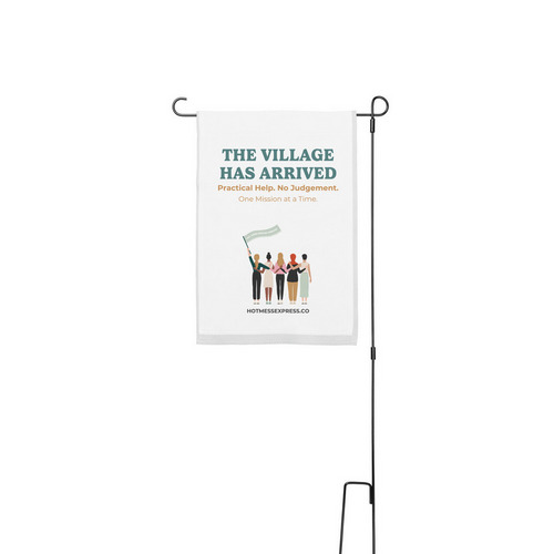 Village Arrived... Yard Flag, a White 12" x 18" Yard Flag with Stake