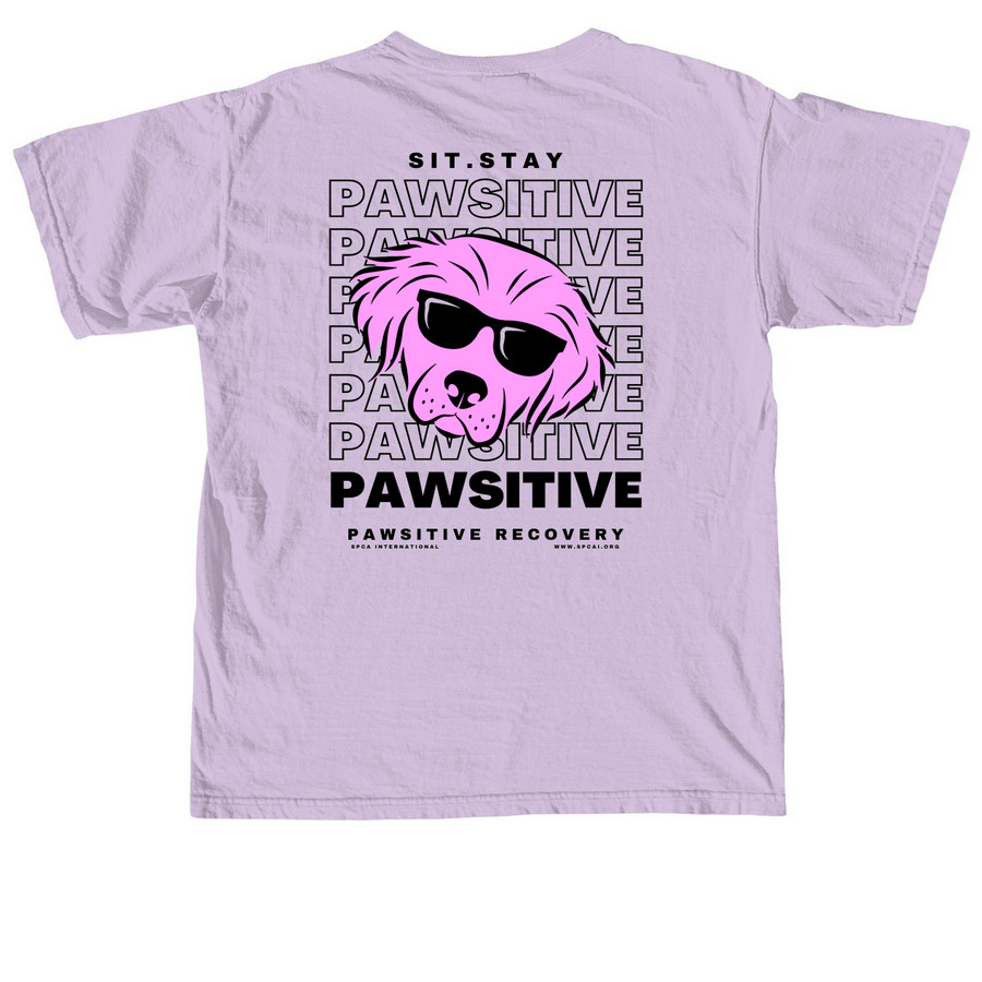 Sit. Stay. PAWSITIVE, a Orchid Comfort Colors Unisex Tee (back-view)