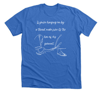 Hanging On By a Thread, a Heather True Royal Premium Unisex Tee