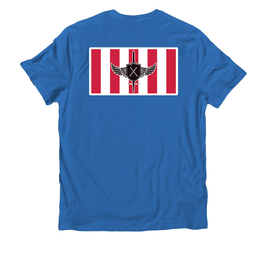 Hatchet & Flintlock Front / SOL Back, a Beacon Blue Allmade Organic Cotton Unisex Tee (back-view)
