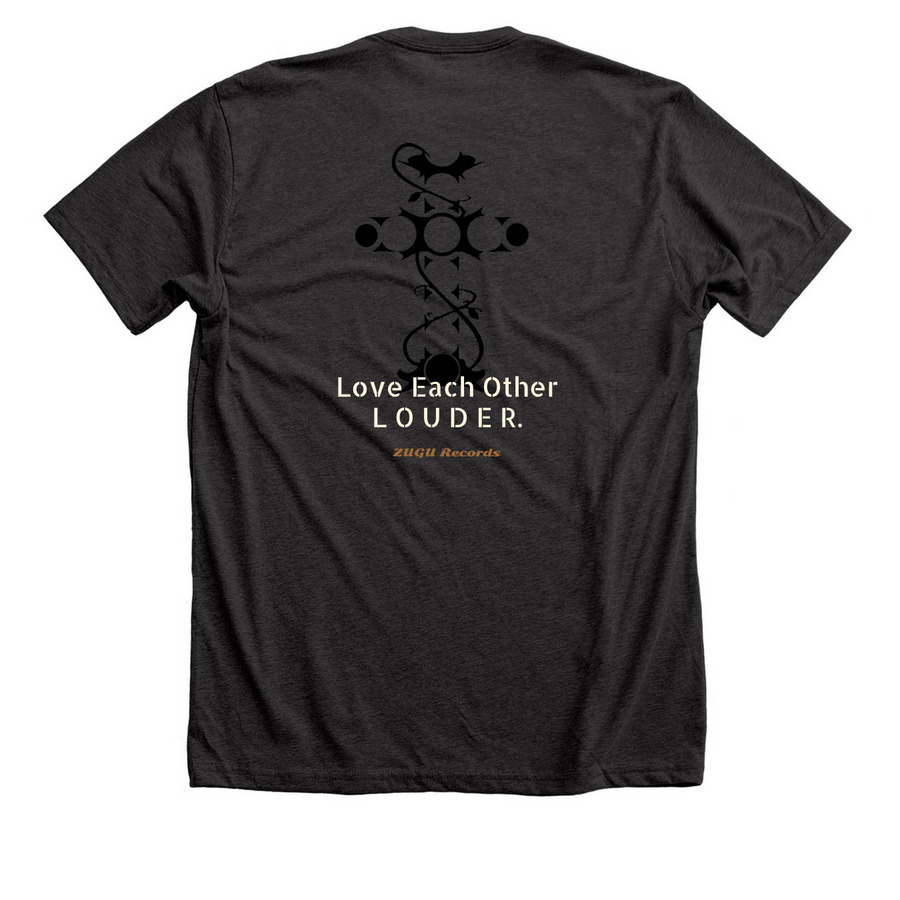 Josiah Showalter | ZUGU Records, a Dark Grey Heather Premium Unisex Tee (back-view)