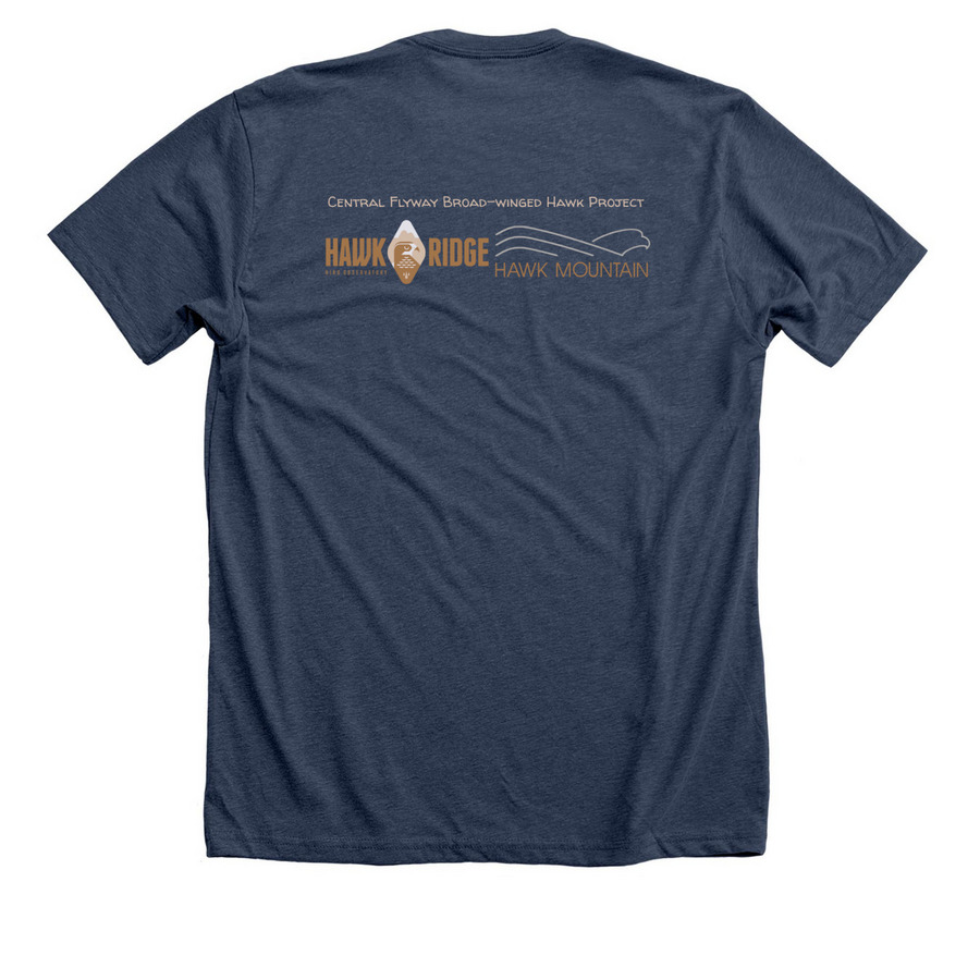 Central Flyway Broad-winged Hawk Project, a Heather Navy Premium Unisex Tee (back-view)