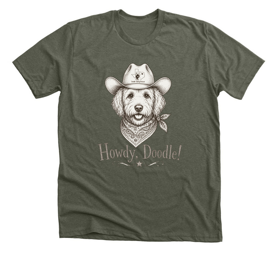 Cowboy Doodle Tee, a Heather Military Green Premium Unisex Tee