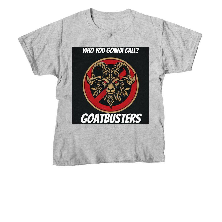 Goatbusters "WHO you gonna call?" Ts and Hoodies, a Sport Grey Youth Unisex Tee