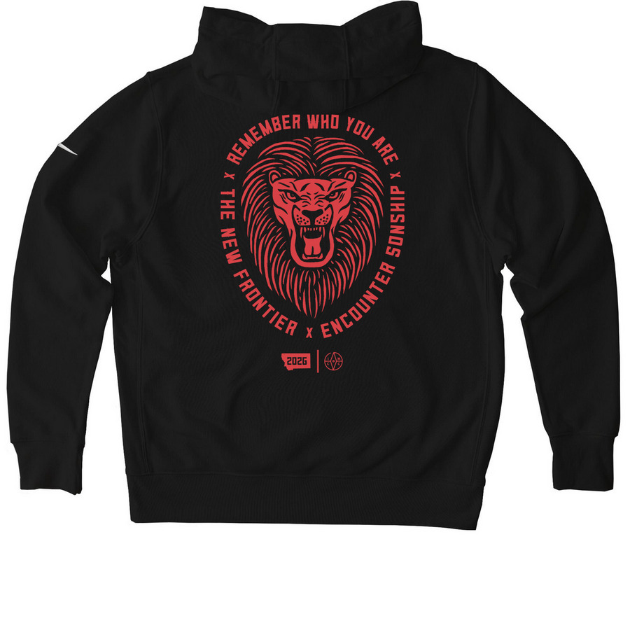 Lion (Red Logo) 2026 - Nike Apparel, a Black Nike Club Fleece Pullover Hoodie (back-view)