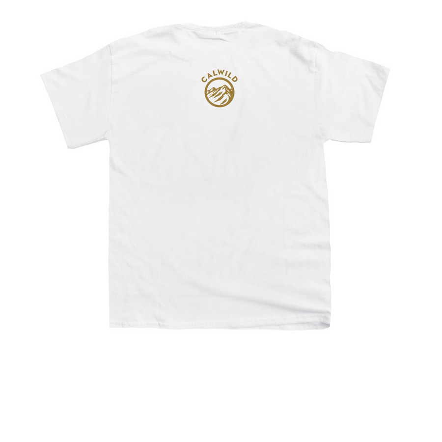 CalWild Kids 50th Bear Gear, a White Youth Unisex Tee (back-view)