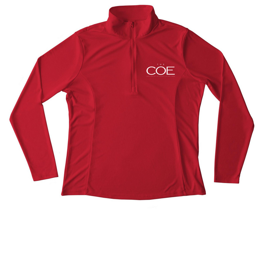 The COE Performance Zip Up, a True Red Women's Performance Quarter Zip Pullover