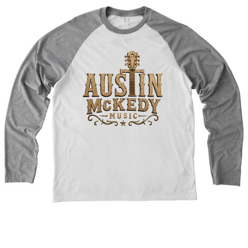 Rustic Austin Logo Shirt, a Aluminum Grey/ Bright White Allmade Eco Triblend Colorblock Raglan Long Sleeve Tee