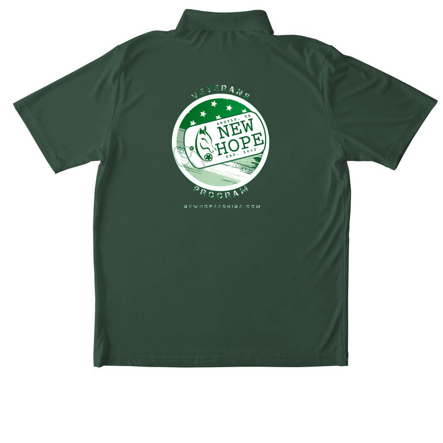 Veterans Program Logo Athletic Collection, a Forest Green Unisex Performance Polo (back-view)
