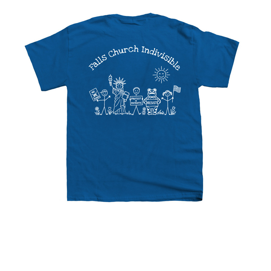 National & Hands Across Logos, a Royal Blue Youth Unisex Tee (back-view)