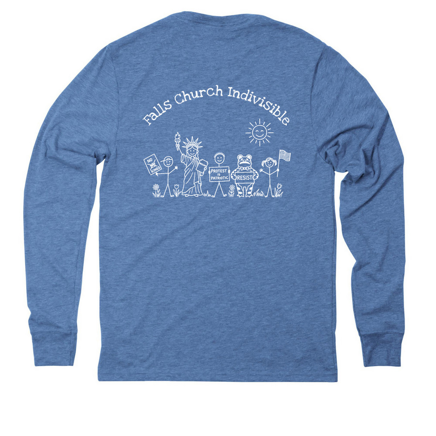 National & Hands Across Logos, a Azure Blue Allmade Eco Triblend Long Sleeve Tee (back-view)
