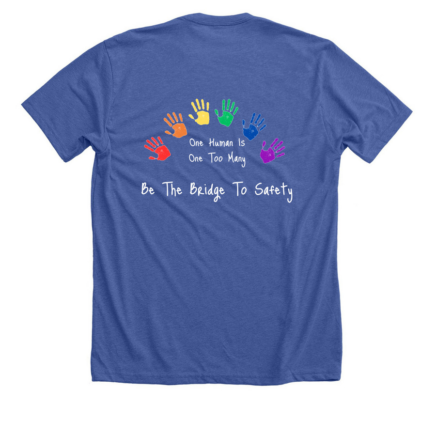 Human Trafficking Prevention Month, a Solid True Royal Premium Unisex Tee (back-view)