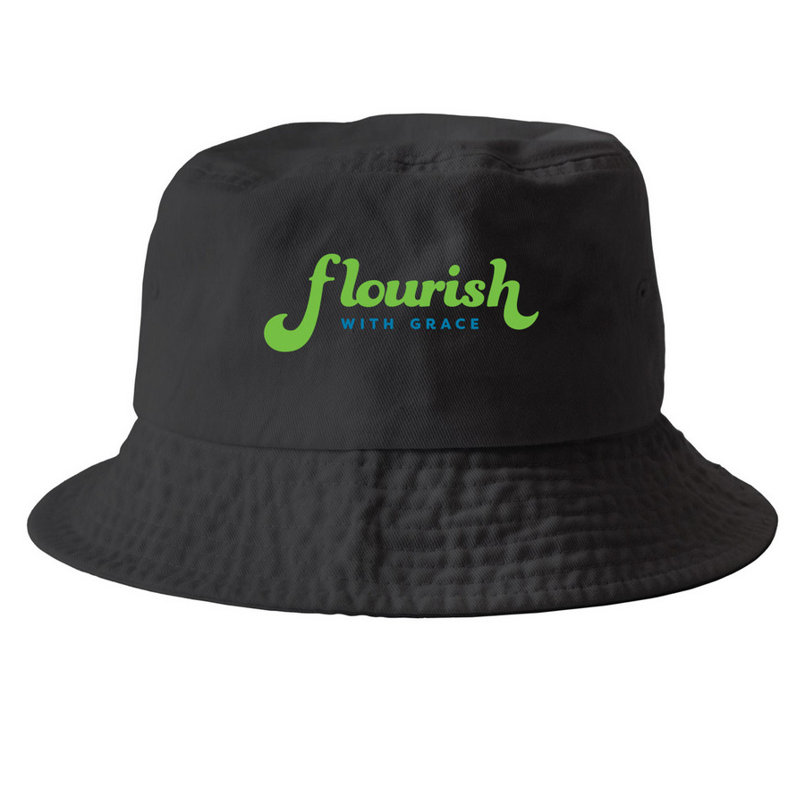 Flourish Hats, a Black Printed Bucket Hat
