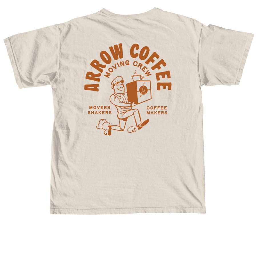 Arrow Coffee Moving Crew, a Ivory Comfort Colors Unisex Tee (back-view)