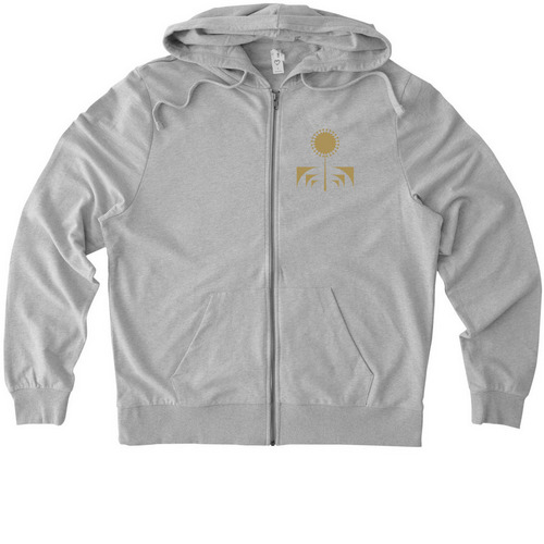 TDK Logo on Pocket, Name on Back, a Granite Grey Heather Allmade Organic French Terry Zip Up Hoodie