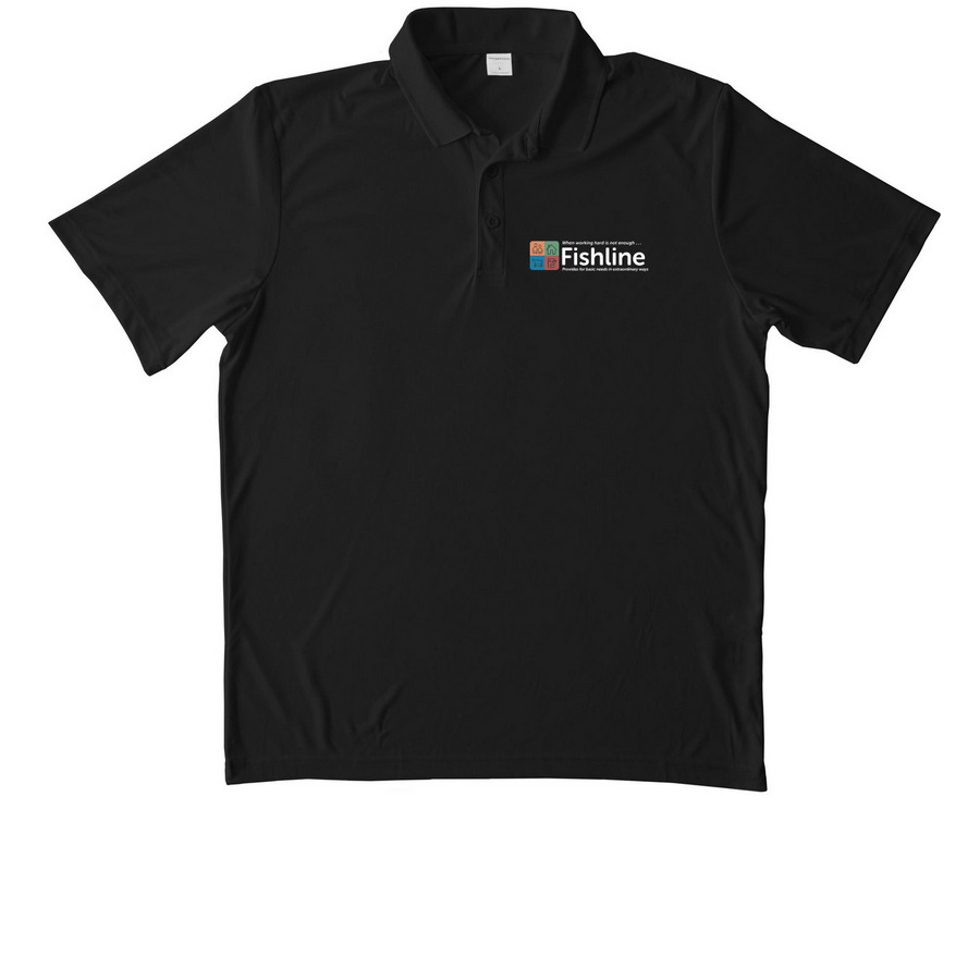 Polo Shirts with White Logo, a Black Unisex Performance Polo