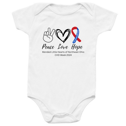 Peace, Love, Hope Onesie, a White Infant Onesie