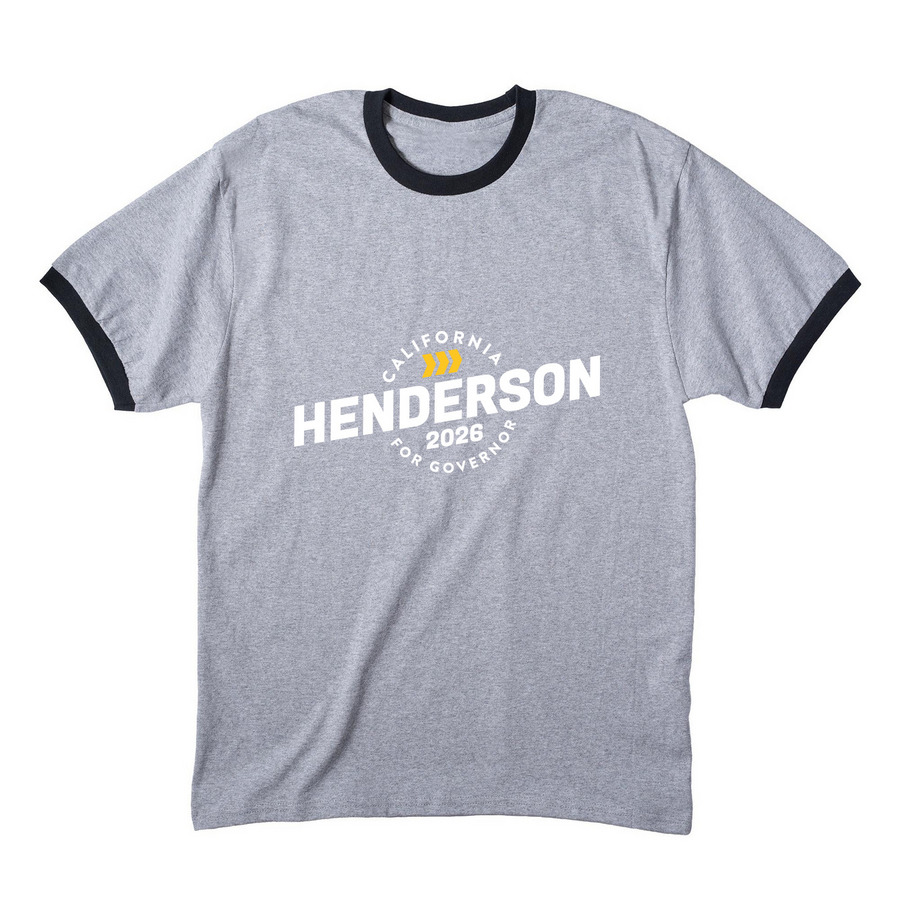 California 2.0 starts now, a Athletic Heather/ Jet Black Cotton Ringer Tee