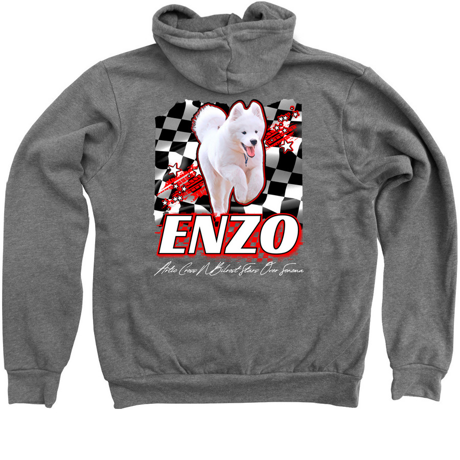 Enzo, a Deep Heather Zip Up Hoodie (back-view)
