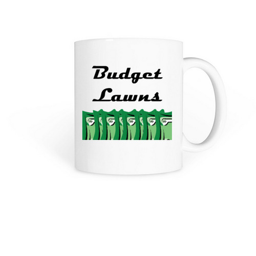 Budget Lawns Coffee Mug, a White Coffee Mug