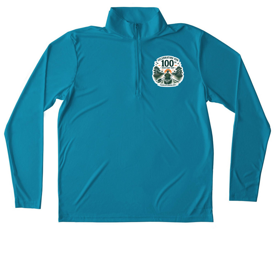 100 Trips ? Male Paddler, a Atomic Blue Unisex Performance Quarter Zip Pullover