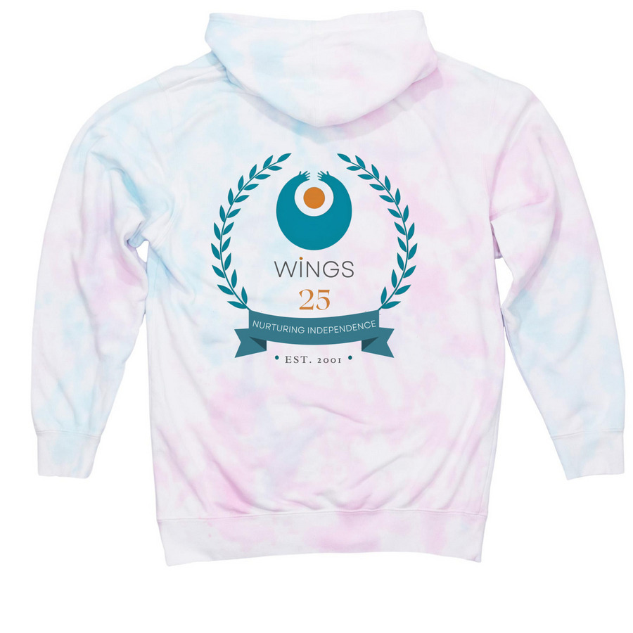 WINGS Field Trip Adult Tie Dye Hoodie, a Cotton Candy Tie Dye Pullover Hoodie (back-view)