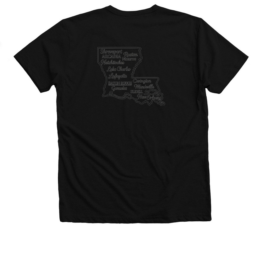 Louisiana P.E.O. Shirts, a Solid Black Blend Premium V-Neck Tee (back-view)