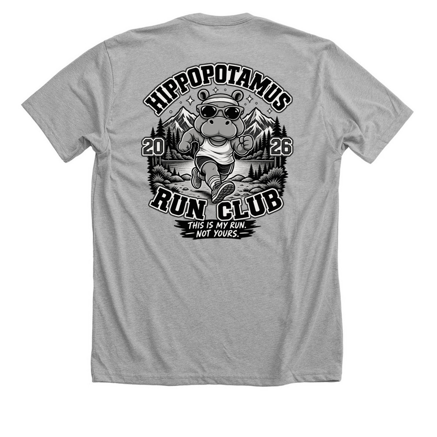 Hippopotamus Run Club ? 2026 Collection, a Athletic Heather Premium Unisex Tee (back-view)
