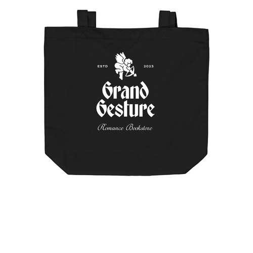 Grand Gesture Books Tote: White Logo, a Black Organic Cotton Tote Bag
