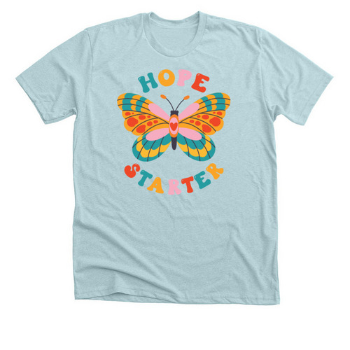 Colorful Butterfly, a Heather Ice Blue Premium Unisex Tee
