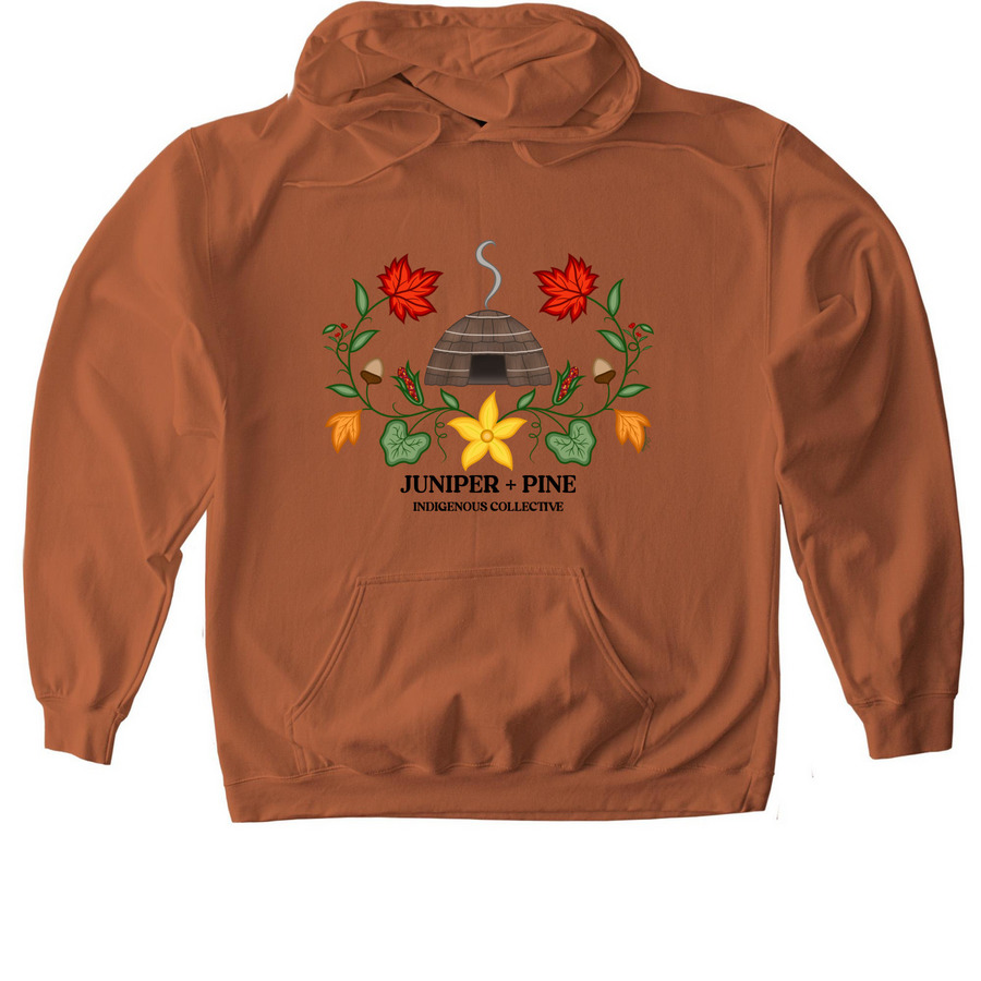Falling Leaves with black brand name, a Texas Orange Softstyle Pullover Hoodie